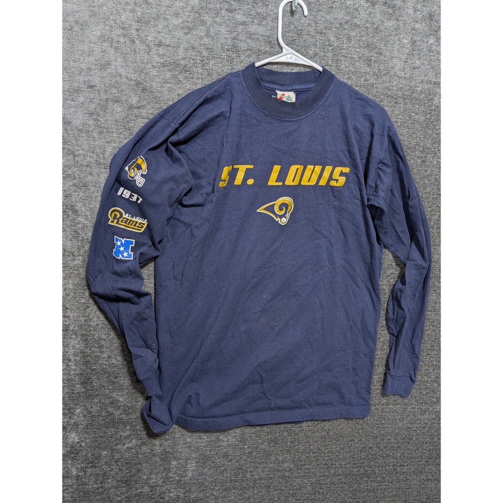Majestic St Louis Rams Vintage Long Sleeve T-Shirt Navy Blue Mens Large NFL 1937